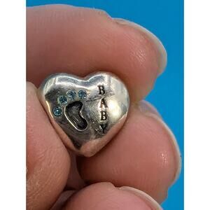 Sterling October Birth Stone Baby Foot Print Heart Bracelet Bead Spacer
